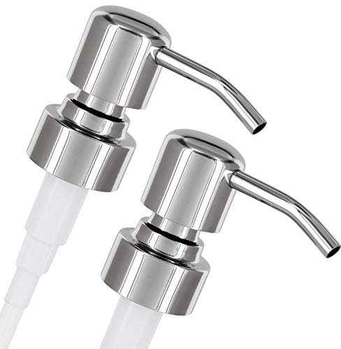 ALTGLAS 2 Pcs Soap Dispenser Pump Head 'Zagreb' - Spare Replacement for Standard Neck Size - 26-28 mm Thread From Stainless Steel (Silver Chrome)