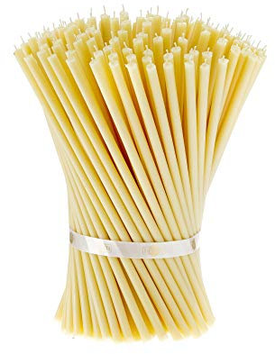 Danilovo 25 Stück Weiß Bienenwachs Kerzen - Orthodoxe Kerzen für Gebet, Rituals, Tischdeko Hochzeit - Ungiftig, Ruß - Tropffrei, Lang, Nachhaltige Produkte, N40, Höhe: 25,5 cm, Ø 7,4 mm