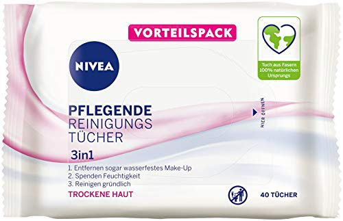 NIVEA Lot de 40 lingettes nettoyantes 3 en 1 - Lingettes nettoyantes douces pour le visage - Avec huile d'amande naturelle - Pour enlever le maquillage et le mascara imperméable