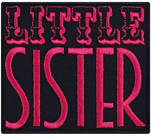 LITTLE SISTER Patch kleine Schwester Aufnäher mit Stickerei - Geschenk für Frauen Aufbügler für Mädchen Sticker DIY Applikation gestickt zum annähen/aufbügeln - 90x80mm