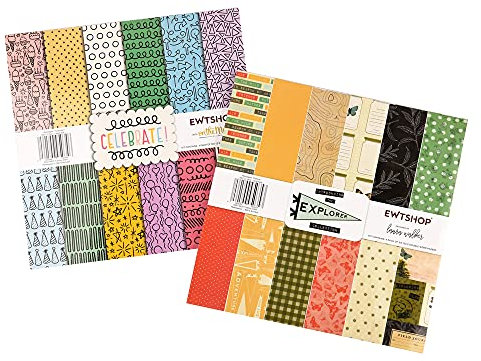 ewtshop® Motivpapier Celebrate und Explorer, 48 Bögen im Format 30,5 x 30,5cm, 24 Motive, beidseitig Bedruckt, Dekopapier für Bastelarbeiten, Karten