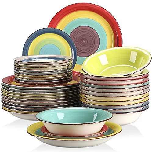 vancasso Vajillas de Colores serie ARCO Juego de Vajillas Completas 36 piezas para 12 Personas con 12 Platos Llano,12 Platos de Postre, 12 Platos Hondos, Mix Colores