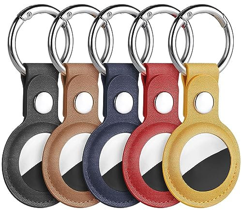 Ainiv Portachiavi per Airtag, 5 Pezzi Custodia per Airtag Portachiavi in Pelle, Localizzatore di Chiavi per Airtags Portatile per Zaini e Animali Domestici, Mini Cover Protettiva Tracker per Cordino
