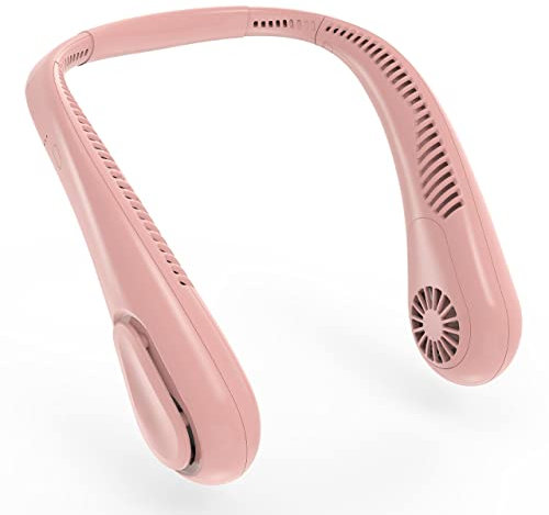 Amacool Bladeless Neck Fan USB Fan 5000mAh Battery Operated Wearable Cooling Fan- Max 21H Working Time 3 Speed USB C Rechargeable- for Outdoor Traveling Patio Garden Work Home Kitchen(Pink)