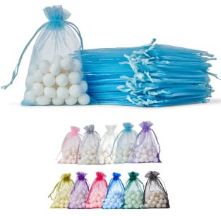 Soul Projekt [50 Stk.] Organzasäckchen mit Kordelzug für Hochzeiten, Schmuck, Geburtstage, Bastelarbeiten, Kristalle, Süßigkeiten, Gastgeschenke. Hellblau Organza Bags Light Blue 10x15 x50