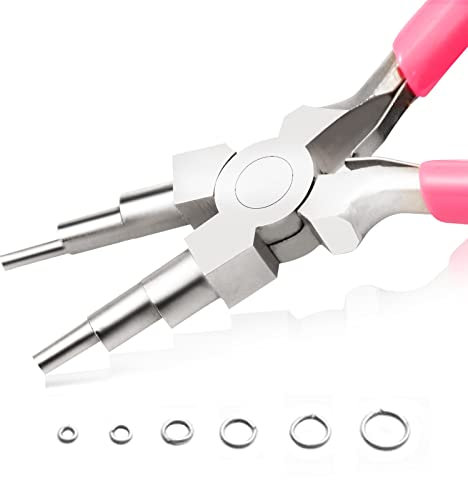 LEONTOOL 6 in 1 Bail Making Pliers Wire Looping Pliers for Jewelry Making Loop Sizes 3-10mm 6 Step Wire Looper for Bending Loops and Rings Jewelry Making Supplies with PVC Handle