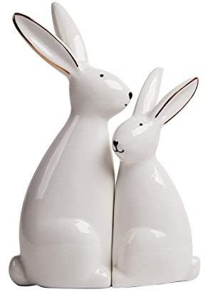 HAUCOZE 2pcs Hase Figuren Arts Tier Geschenk Dekor Modern Arts Skulptur Keramik 19cm