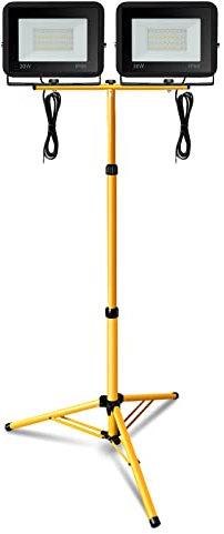 Eulenke LED Baustellenstrahler mit Teleskopstativ, 2x30W Fluter Flutlicht IP66 Wasserdicht 3000K Warmweiß Scheinwerfer 2550LM Außenstrahler Baustrahler für Baustelle Garage (kein Stecker)