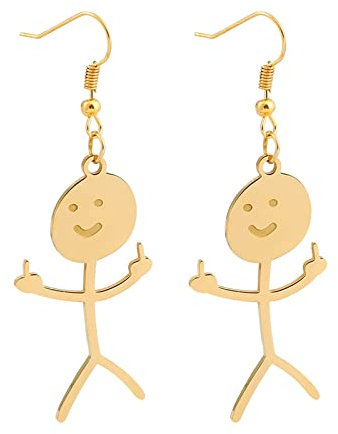 Nette Lustige Gekritzel Ohrringe Set Für Frauen - Edelstahl Tropfen Ohrringe Mit Personalisierten Anhängern - Gold