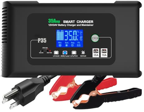 P35 Cargador de batería para coche, 12V35A/24V18A, 14.6V/29.2V LiFePO4 plomo ácido AGM/gel/SLA.. Cargador de batería, cargador de trucos, mantenedor para coche, barco, motocicleta, cortacésped
