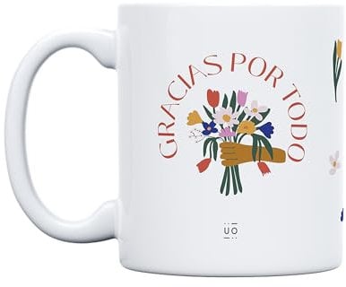 UO Taza de regalo con mensaje Gracias por todo, regalo para amigas, regalo para amigos, regalo original de Navidad, regalo amigo invisible original, 350 ml, Cerámica