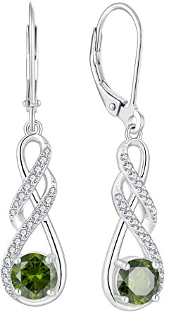 FJ Damen Ohrringe Unendlichkeit Infinity 925 Sterling Silber Hängend Ohrringe Peridot August Geburtsstein Ohrringe Schmuck Geschenke für Damen Frauen Mutter Freundin Mama