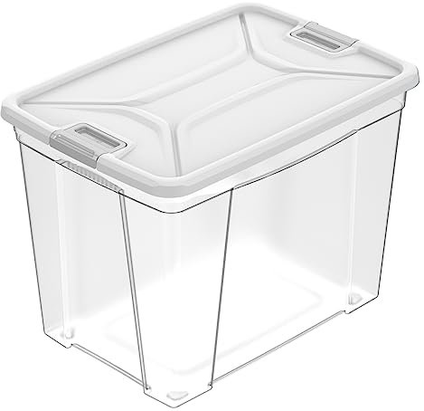 eacommerce Contenitore in Polipropilene Multiuso Storage Box con Coperchio a chisura con clip (61 Litri - 56x39,5x41 cm, Cemento)
