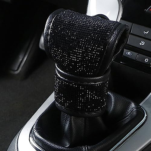LCWLJL Bling Bling Auto-Schaltknauf-Abdeckung, automatische Schaltknauf-Abdeckung mit Kristall-Glitzer-Strasssteinen, Autoknauf-Schaltknauf-Schutz (schwarze Diamanten)