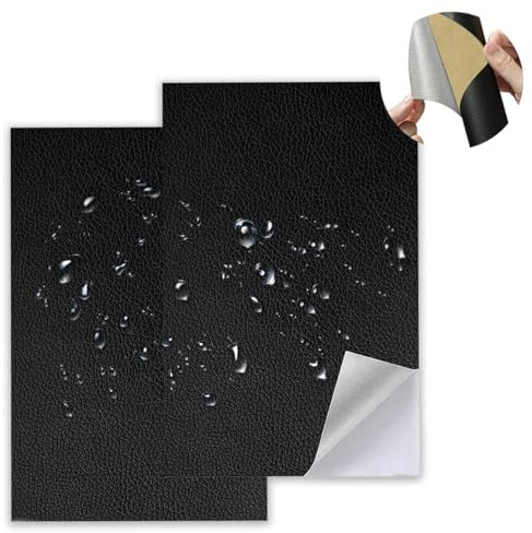 Plstod 2 Stück 20 × 30cm Kunstleder Selbstklebend Leder Reparatur Set Schwarz Leder Patch Selbstklebend für Sofas Autositze Möbel Taschen Jacken Leder Reparatur und Renovierung