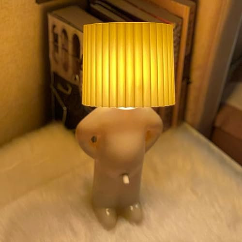 LUCKKY Eine kreative Lampe des kleinen schüchternen Mannes, LED Nachttischlampe, Kreative Tischlampe Mit Schirm, Nachttisch Lichtdekoration Schreibtischleuchten (Gelb)