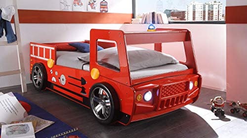Möbel Akut Feuerwehrbett Spark Bett Kinderbett Jugendbett in rot weiß Liegeffäche 90x200 cm
