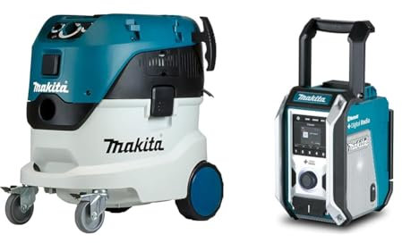 Makita VC4210M Staubsauger für Staubklasse, 1200 W, 230 V & DMR115 Akku-Baustellenradio (ohne Akku, ohne Ladegerät), Türkis, Schwarz, Silber