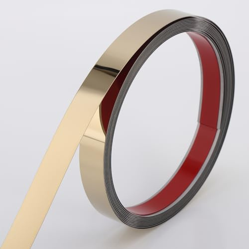 Coengwui Selbstklebende Metall-Zierleiste, Edelstahl, Einfach Abziehen Und Ankleben – Für Wand, Kamin, Spiegelkante Und Bastel-Dekoration (Glänzendes Gold, 6m x 2,5cm)