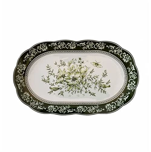 Piatti Piani Piatto in Ceramica Verde Scuro Piatto Piano in Pizzo Vintage Piatto Rotondo Rettangolare Piatto da Bistecca per Casa Adatto per Cibo Cinese e Occidentale Antipasto Dessert S (Un Colore 5