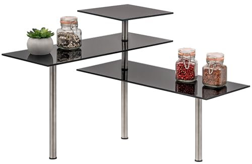 bremermann Glas-Eckregal, Küchenregal, aus Glas und rostfreiem Edelstahl (Schwarz)