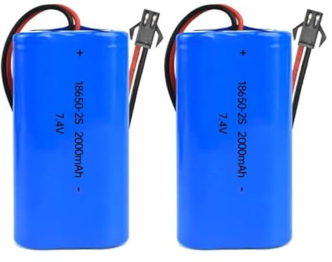2Pcs 7.4V 2000mAh Li-ion Battery Pack RC Replacement Rechargeable Battery Pack Built-in 18650 * 2 Cell for Cars Airplane DIY, Fishing lights,Doorbell,Handheld Fan, Radio, Speakers, etc.