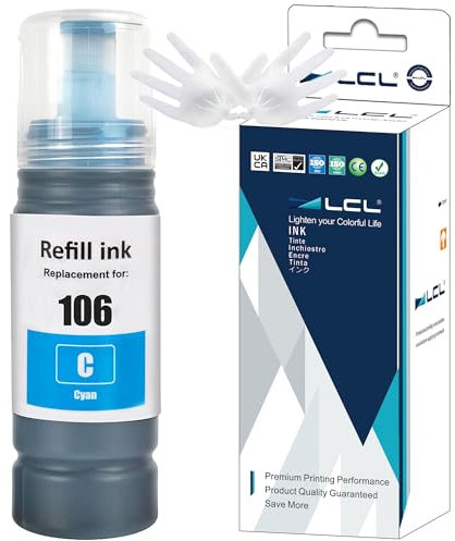LCL 106 Cyan High Capacity Ink Bottle Replacement for Epson EcoTank 106 Ink Cartridge Bottle Compatible with Epson EcoTank L7160 L7180 ET-7700 ET-7750 Printers (1 Pack)