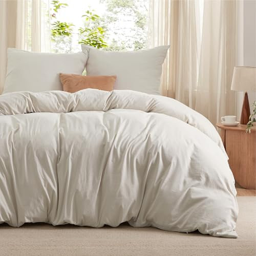 BEDSURE Bettwäsche 200x200 3teilig Bettbezug - Weiche Baumwollähnlich Bettwäsche-Set 200 x 200 cm und 2 Kissenbezüge 80x80 cm, ÖKO-TEX Deckenbezug Bedding Natur mit Reißverschluss