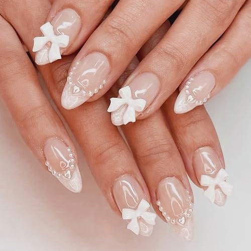 Kabwea 24 Stück Press On Nails French - Künstliche Nägel Zum Aufkleben - Fake Nails