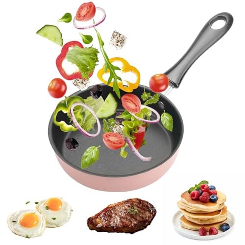 TESSTSY Mini Padella Antiaderente 12 cm, Padella Piccola Antiaderente, Mini Padella Portatile, Piccola Padella con Manico, Resistente al Calore Antiaderenti, per Cucina Uova Pancetta Bistecca