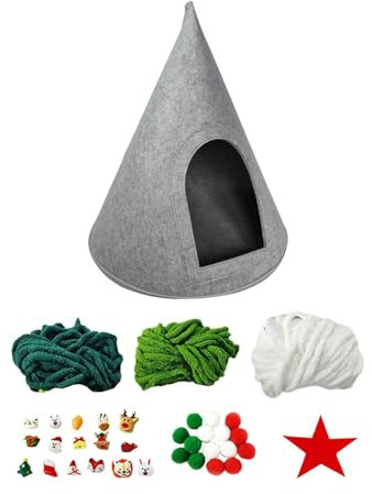 Milageto Cuccia per Gatti con Albero di Natale, Nido per Gatti semichiuso, Ornamento Natalizio, Inverno Caldo, Carino e Confortevole, Cuccia per Gatti da