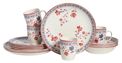 CreaTable, 24017, Serie Cottage, 16-teiliges Geschirrset für 4 Personen, Kombiservice aus Steingut, spülmaschinen- und mikrowellengeeignet, Qualitätsproduktion