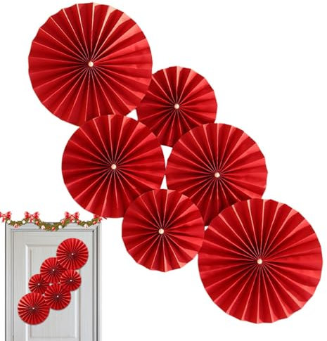 Zasdvn Runde Papierfächer-Dekorationen,Papierfächer-Blume - 6X Neujahrspapiergirlanden Blumendekoration - Dekorative Blumengirlanden aus Papier für die Dekoration von Willkommenspartys