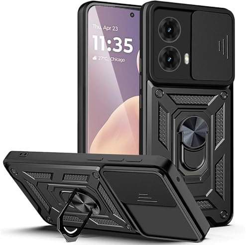 XCYYOO Funda para Motorola G85 5G con Anillo Soporte, Carcasa Motorola G85 5G Protección Cámara Deslizante Proteger La Cámara Armadura Fundas Motorola G85 Antigolpes Motorola G85 5G Case Negro