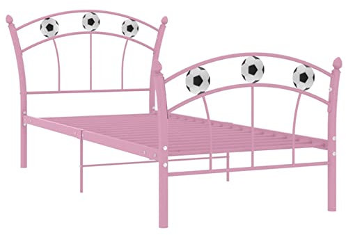 Xichuzi Einzelbett mit Fußball-Design, Bett, Bettgestell, Jugendbett, Schlafzimmer Bett, Bed Frame, Rosa Metall 90x200 cm