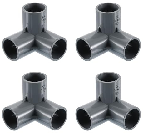 QUARKZMAN Raccords en PVC 3/4, 4 pièces, coudes à 3 voies, raccords d'angle pour meubles en PVC, raccords pour alimentation en eau, meubles en PVC, étagères, serres, tentes, gris