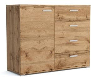 Brent - Kommode mit 4 Schubladen und 1 Turen 100 cm Breit Brixton, Sideboard für Wohnzimmer oder Schlafzimmer, Komodenschrank, Kommode Wotan Eiche