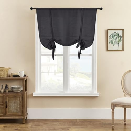SMITHOOM Raffgardine mit Raffrollo, dick, einfarbig, für Küche, Schlafzimmer, Badezimmer, Wäsche, kleine Fensterdekoration, schwarz, 60 x 140 cm (B x L), 1 Stück