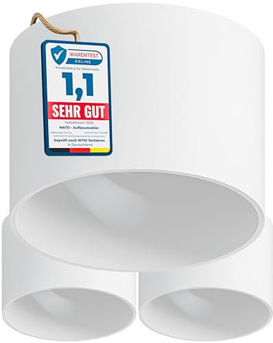 MATO 3x Aufbauspot GX53 weiß - extra flach & modern - Ø80x60mm - Aufbaustrahler mit GX53 Fassung - Aluminium Deckenspots Aufputz 230V, Aufbau Spots Decke, Aufbauleuchte - ohne Leuchtmittel