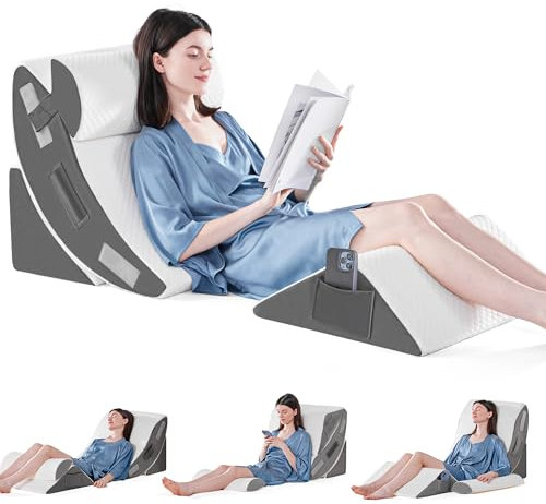 4PCS Orthopädische Bett Keil Kissen Set zum Schlafen, Post-Chirurgie Schaum Kissen für Körper, Rücken und Beine Schmerzlinderung, Dreieck verstellbare Stützkissen mit Säure Reflux Schlafkissen Grau