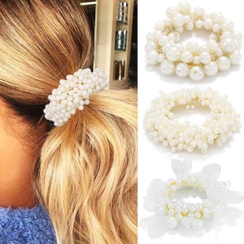 Reaky Haargummis mit Perlen und Perlen, dekoratives Haarzubehör für Damen