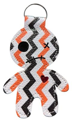 Kims Crafty Corner Porte-clés gothique Halloween en cuir synthétique, motif tête de mort vaudou porte-clés couronne effrayante, petit cadeau d'automne, accessoire de sac d'automne, Poupée vaudou