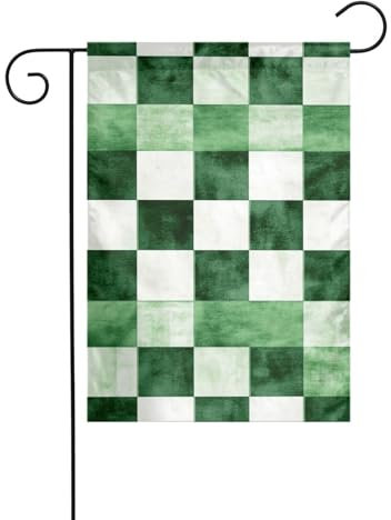 Bandiera da giardino a scacchi bianchi e verdi, 12x18, verticale, bifacciale, per decorazioni esterne in stile fattoria, per cortile.