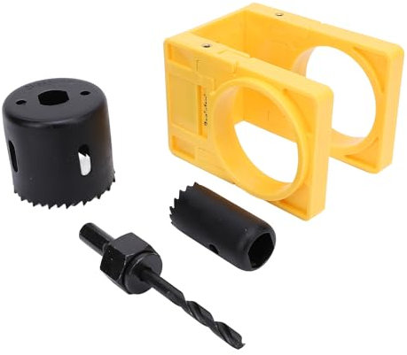 Door Lock Installation Kit with Adjustable Guide Template, Carbon Steel Hole Saw and Shaft for 1-3/8 to 1-3/4 Inch Doors, Suitable for Wooden Doors (Yellow)
