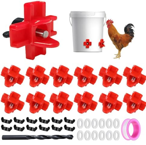 Quystetes 12Pcs Horizontal Chicken Waterer Nipples with Drill Bits,Leakproof Poultry Watering System for Chicken Coop,for Outdoor