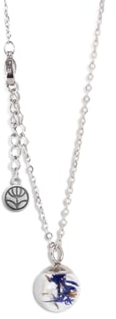 Gioielli Botanici Collana Girocollo - Fiordaliso - Acciaio Inox, Ampolla in Vetro con fiori naturali e semi di soffione
