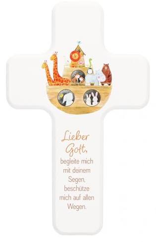 Butzon & Bercker Taufkreuz Arche Noah - Kinderkreuz Holz Weiß 11x18cm