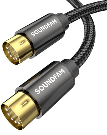 SOUNDFAM Shielded 5-Pin MIDI Cable 1M Male to Male for MIDI Keyboard, Synthesizer, Sampler, Sound Card & Music Studio Equipment（Black