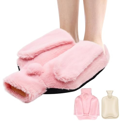 JNUYISW Fußwärmer Ohne Strom, 2 in 1 Fußwärmflasche für Damen Herren Erwachsene 2L Groß Wärmflasche Füße Waschbar Super Weich und Warm Fußwärmer Pads für die Kalte Füße im Winter 37x30cm (Rosa)