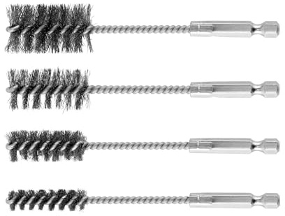 Wire Brush | Homiladi 4pcs Small Wire Brush for Power Drill & Tube Cleaning | Stainless Steel Twisted Bore Brushes Compatible with various Diameter Pipes for DIY & Professional Use